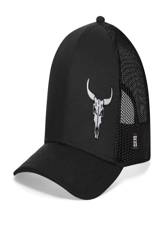 HAKA Cow Skull Black Trucker Hat - Bull Skull Mesh Snapback Cap for Men, Women & Golf, Outdoors Baseball Dad Hat - Image 1